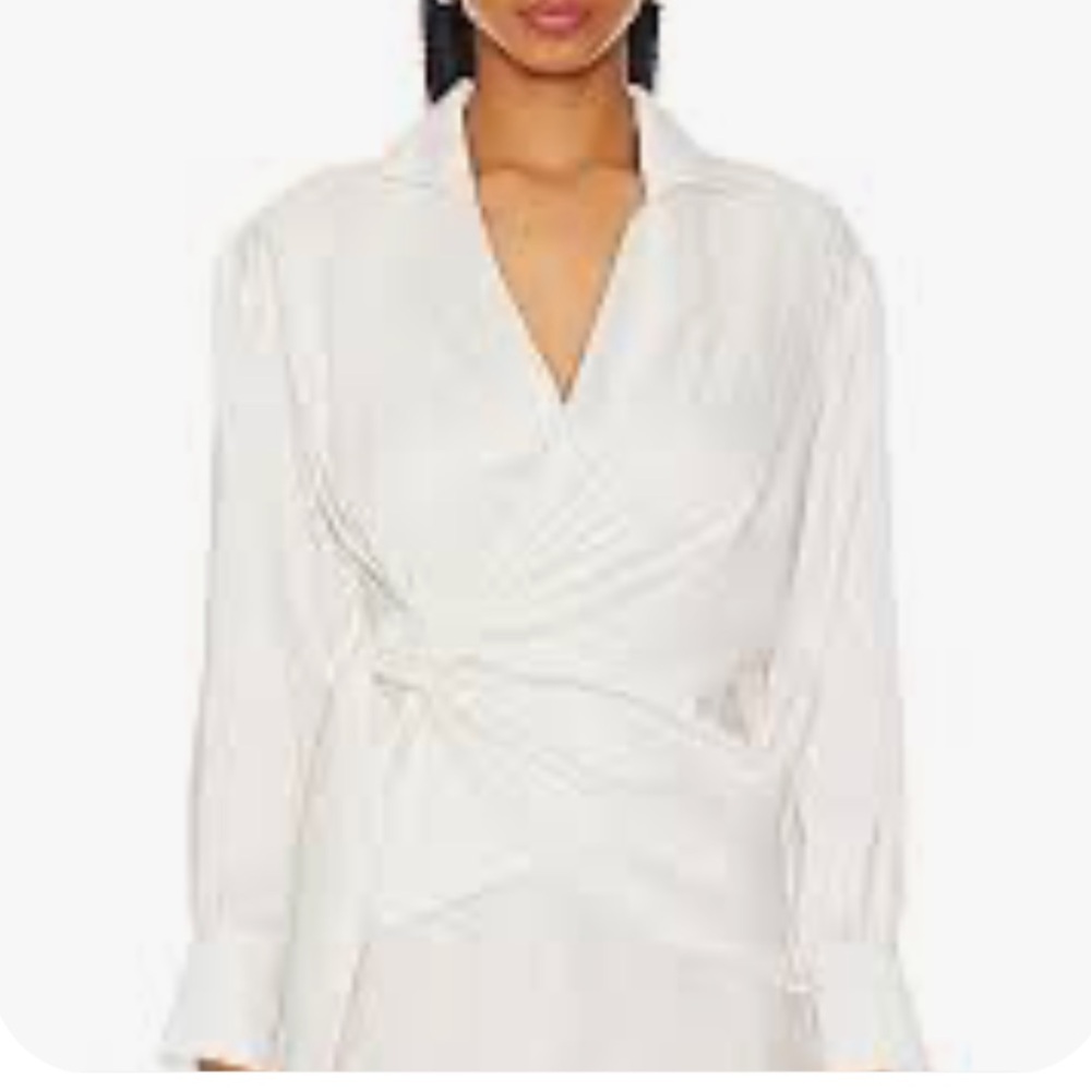 Karina Grimaldi tie front white shirt with pearl sleeve detail